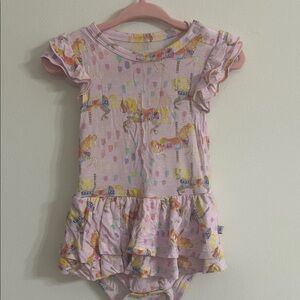 Pink Carousel Horse Ruffle Baby Dress Bamboo Birdie Bean Size 6-12 months